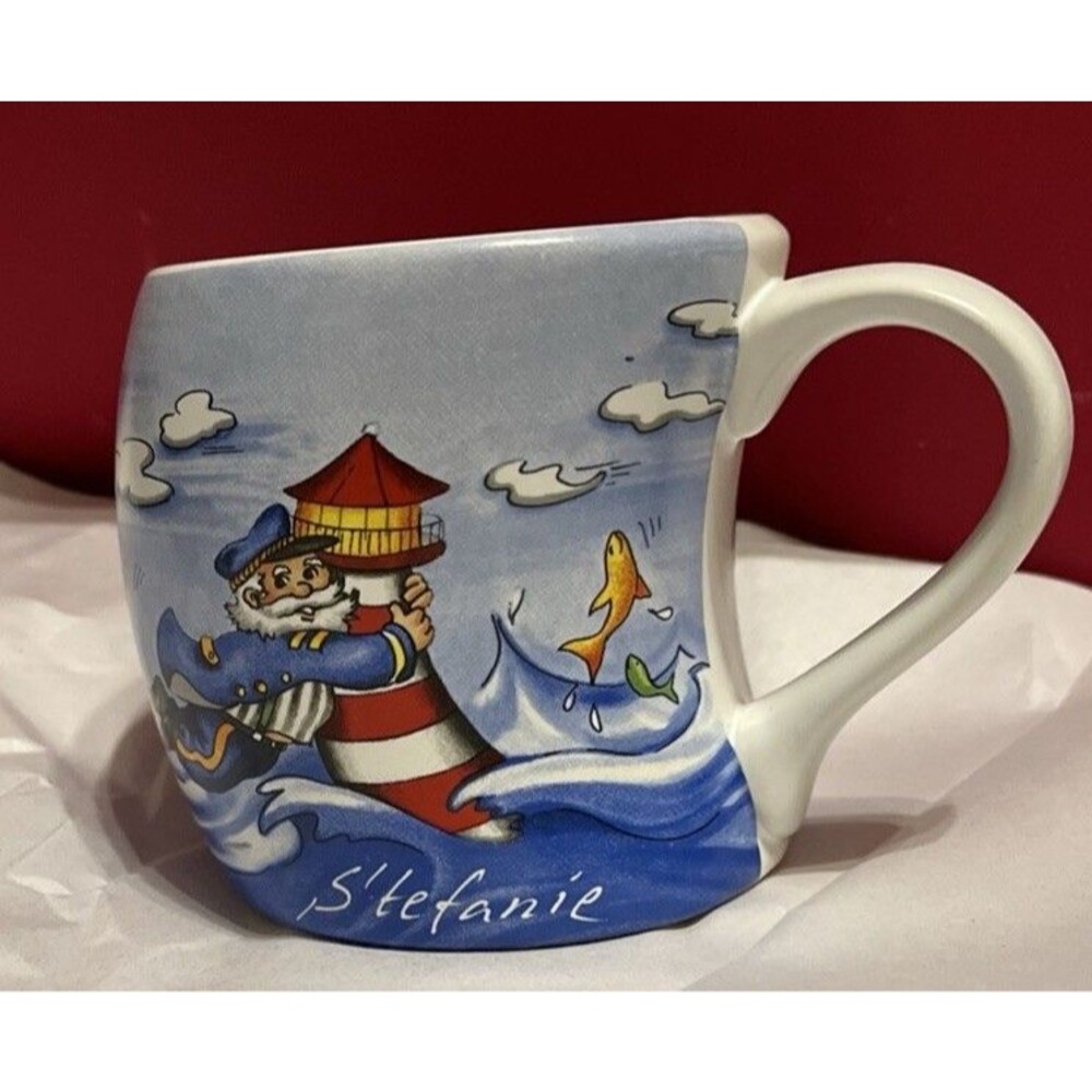 LaLu Germany Leaning Maritime Mug Moin - Moin Lighthouse Slanted Coffee Cup